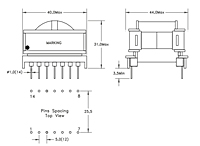 Dimensional Drawing for P3799-5, P3799-6 and P3799-7 Series Offline Isolated Flyback Transformers